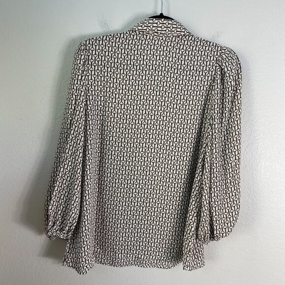 Max Studio Womens Medium Chain Link Print Blouse Button Up Long Sleeve Shirt Top - Picture 12 of 12